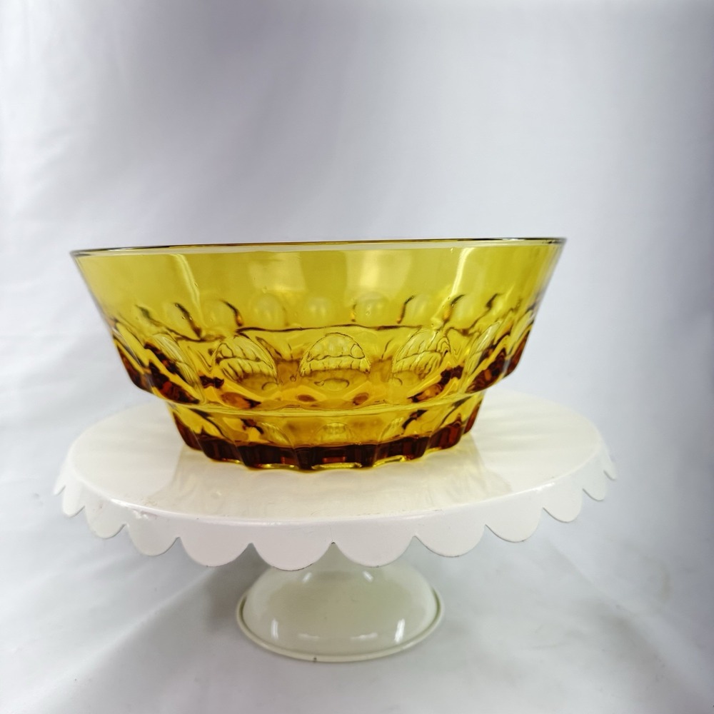 Vintage Indiana Glass Co. Amber King Crown Thumbprint Serving Bowl MCM